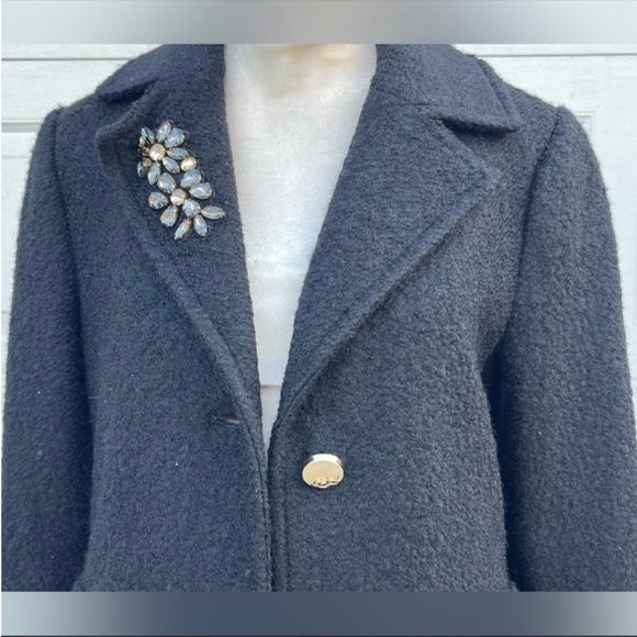 Eliza J black long coat wool blend gold button size 4 - Picture 5 of 8